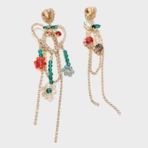 Gold Plated Asymmetrical Crystal Heart Waterfall Earrings D40